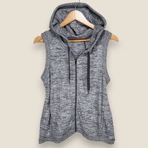 Athleta Blissful Balance Vest Women Size XS Gray Full Zip Pockets Stretch Hooded
